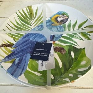 New 4 PC Tommy Bahama Tropical Palms Parrots Of Paradise Melamine Plate Set, 11"